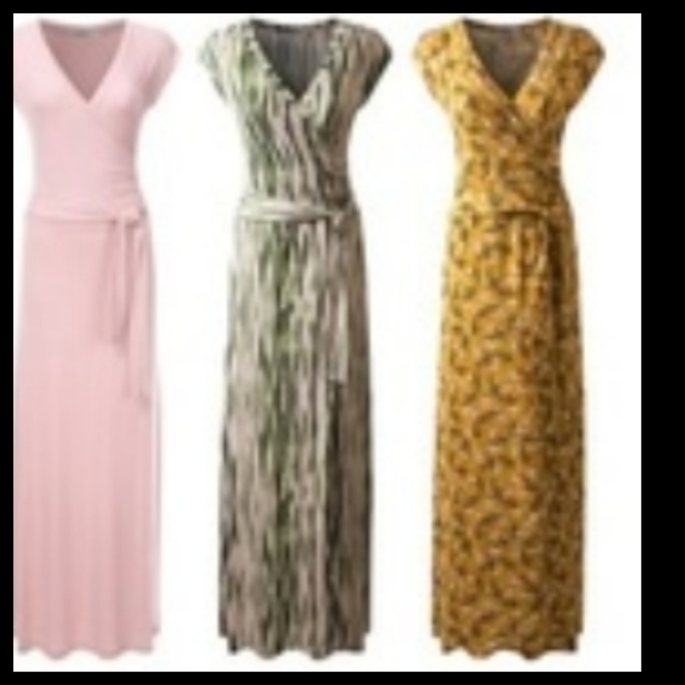 Doublju Women's Surplice V-Neck Maxi Wrap Dress Wi